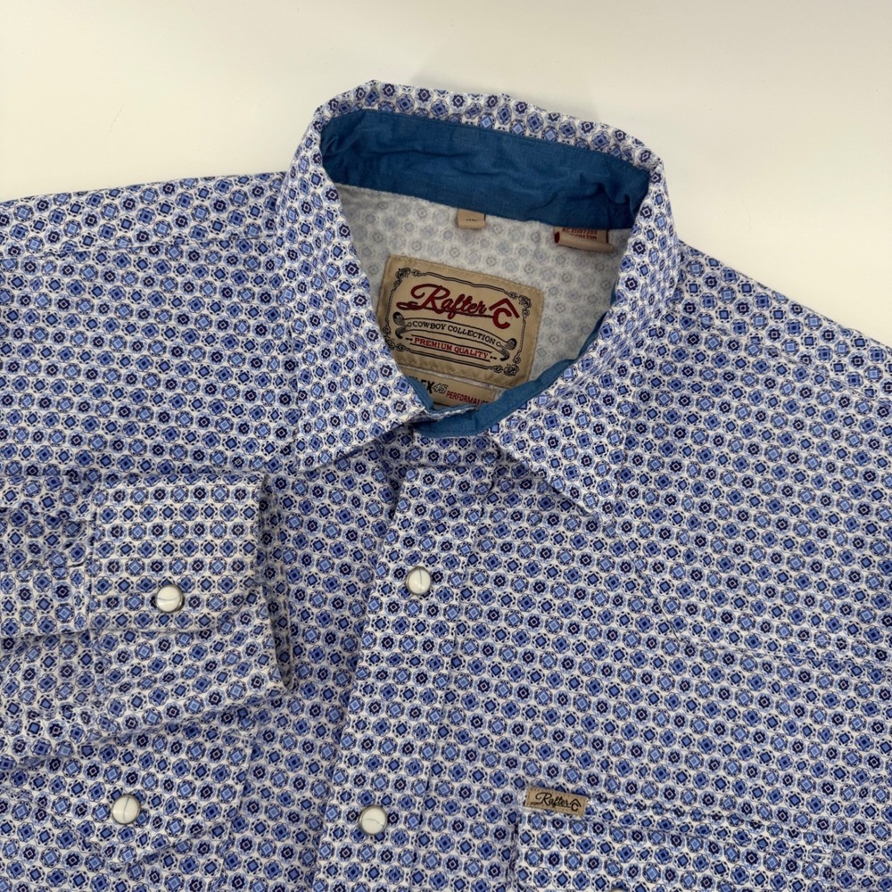 Rafter C Cowboy Collection Men XL Blue Geometric Western Pearl Snap Shirt